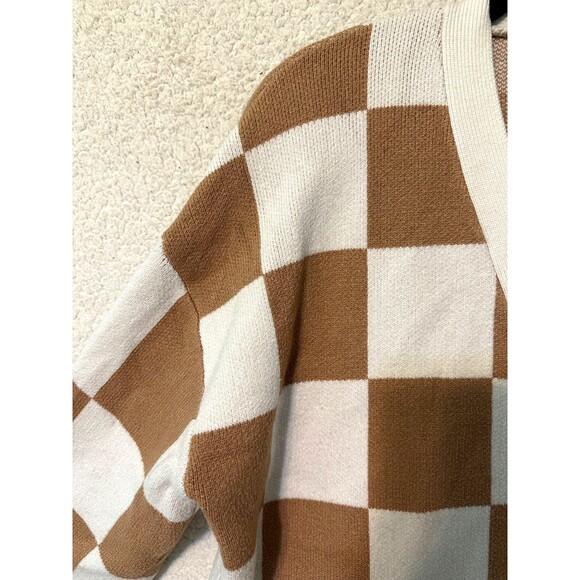 ILLUSORY Full Button Oversized Women's Cozy Cardigan Knit Jacket Tan Large - Picture 6 of 11